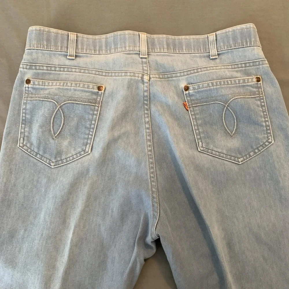 Vintage Levis 442 Jeans Mens 38x31 (35x23) Light Blue Wash Denim USA Orange Tab